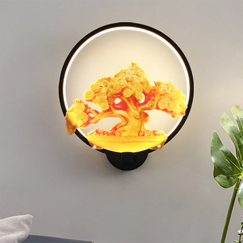 Autumn Tree Patterned Metal Led Wall Light For Hallways - White/Black (Right/Left)