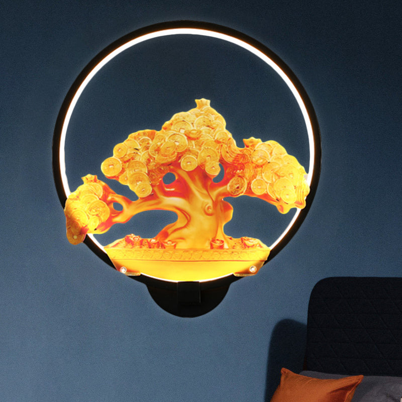 Autumn Tree Patterned Metal Led Wall Light For Hallways - White/Black (Right/Left)