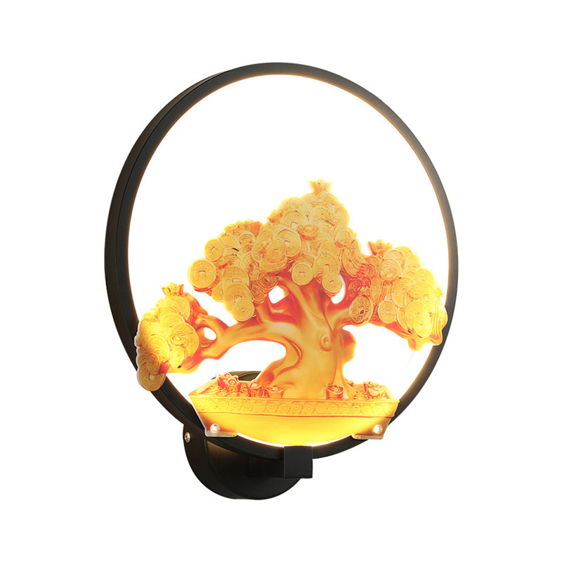 Autumn Tree Patterned Metal Led Wall Light For Hallways - White/Black (Right/Left)