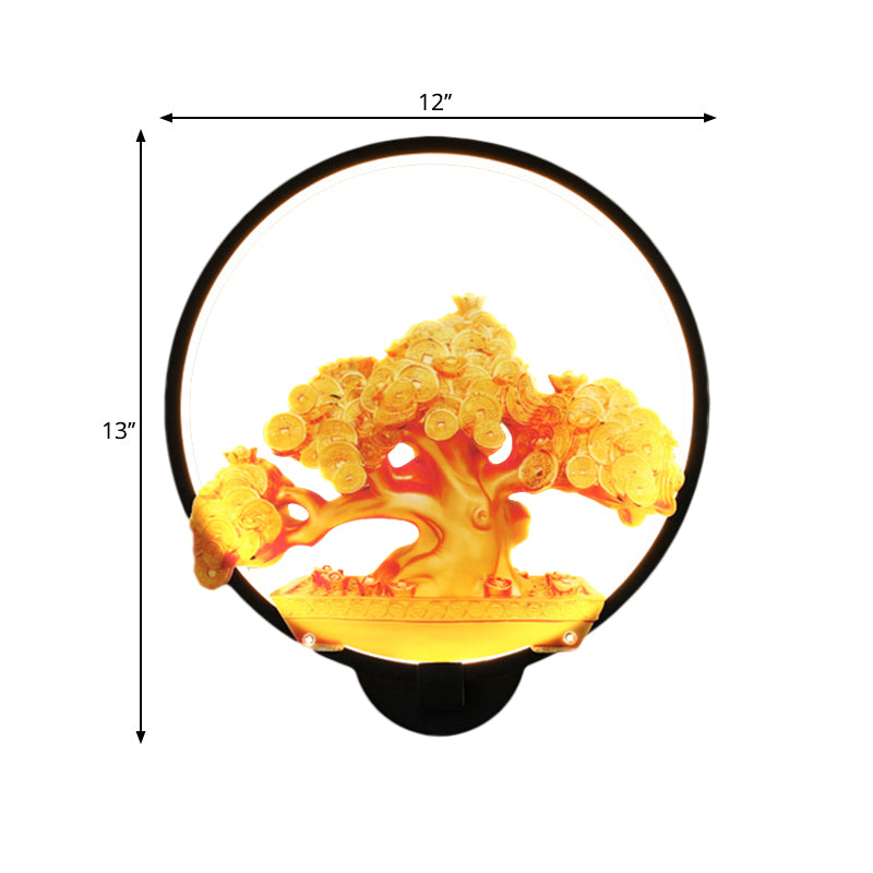 Autumn Tree Patterned Metal Led Wall Light For Hallways - White/Black (Right/Left)