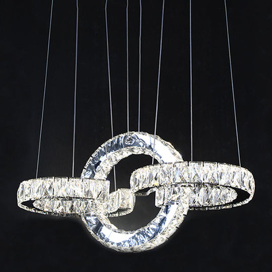 Modernist Black Crystal Led Pendant Lighting - Interlocking Rings Chandelier For Dining Room