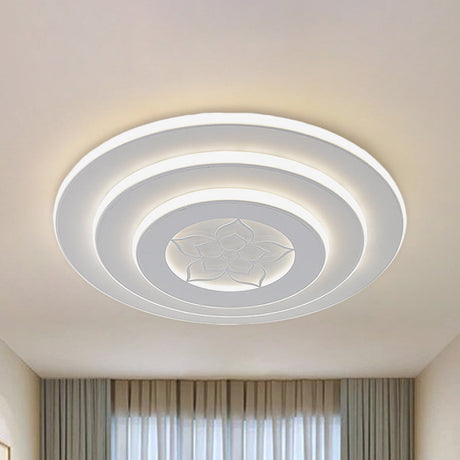 Modernist 3-Circle Led Flush Mount Lighting In White - Metallic Finish For Bedroom Ceiling