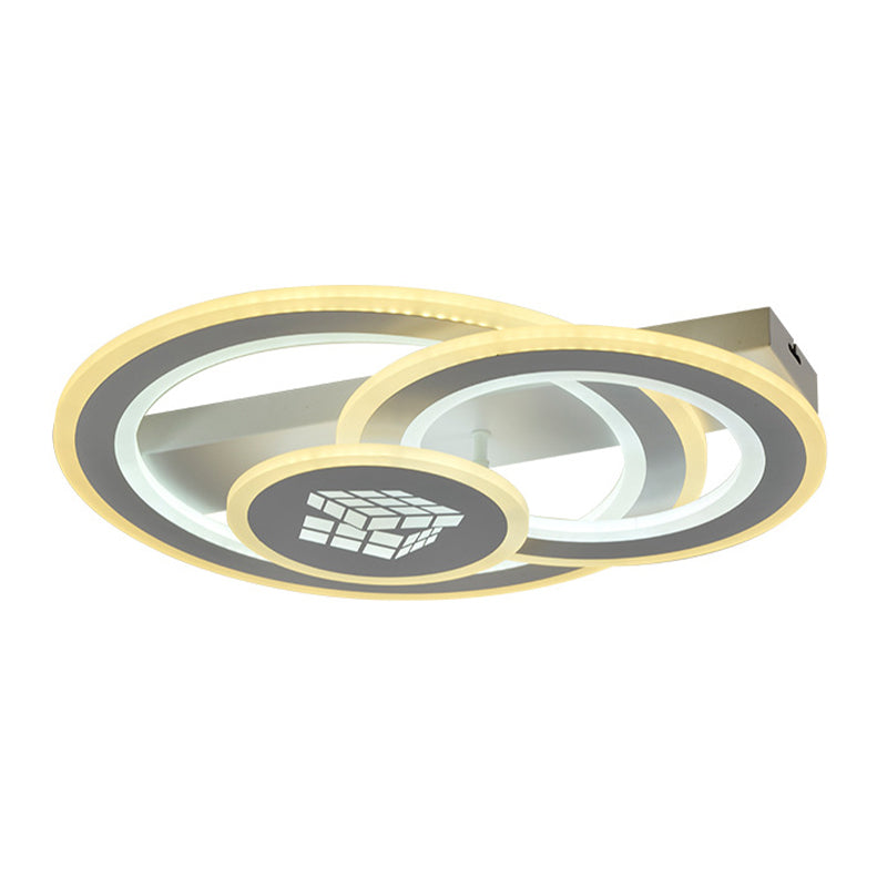 Modern Led Semi - Mount Ceiling Lamp For Bedroom - White Acrylic 3 Circular Lights
