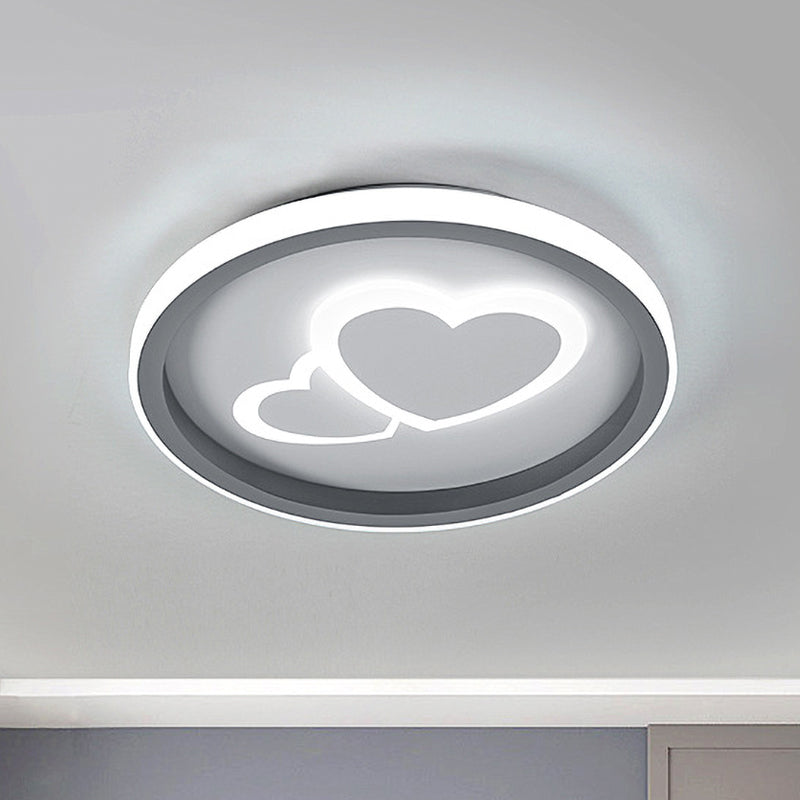 Modern Grey Led Flush Mount Light With Heart Pattern For Bedrooms / Loving