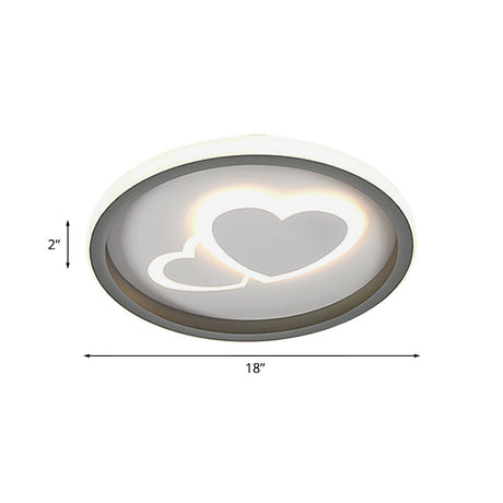 Modern Grey Led Flush Mount Light With Heart Pattern For Bedrooms