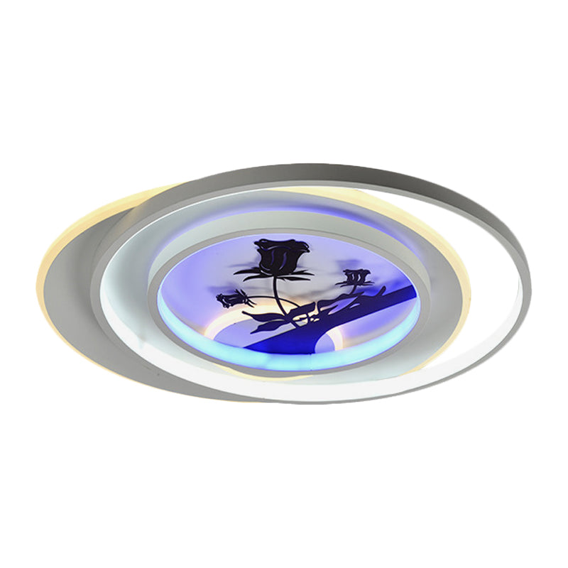 Modern White Flush Light Fixture: Led Acrylic Flushmount Lamp With Elegant Patterns - Flower Deer