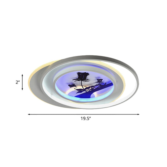 Modern White Flush Light Fixture: Led Acrylic Flushmount Lamp With Elegant Patterns - Flower Deer