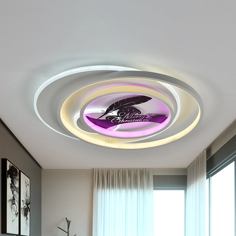 Modern White Flush Light Fixture: Led Acrylic Flushmount Lamp With Elegant Patterns - Flower Deer