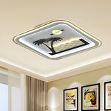 Modern Square Flushmount Led Lamp With Tree Pattern In White - Bedroom Fixture / B
