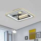 Modern Square Flushmount Led Lamp With Tree Pattern In White - Bedroom Fixture