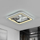 Modern Square Flushmount Led Lamp With Tree Pattern In White - Bedroom Fixture