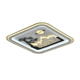 Modern Square Flushmount Led Lamp With Tree Pattern In White - Bedroom Fixture