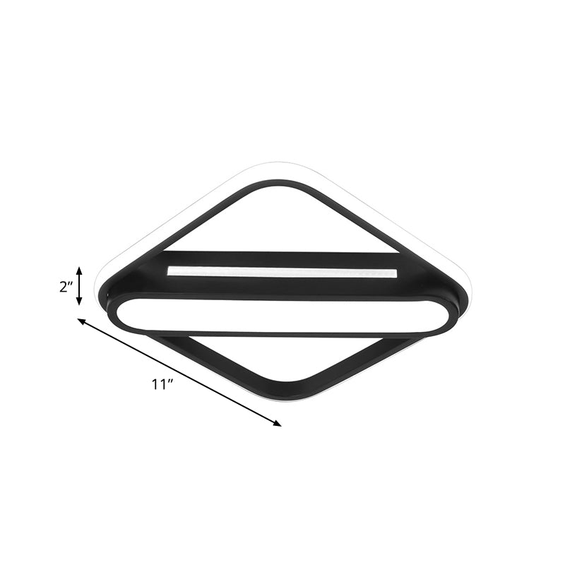 Customizable Rhombus Frame Flush Mount Led Hallway Lamp | Acrylic Fixture In Black White/Warm Light