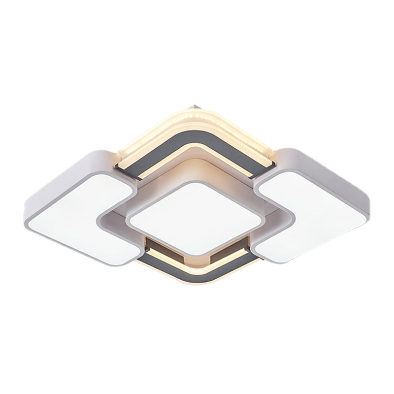 Contemporary Led Rhombus Metal Flush Mount Ceiling Lamp For Bedroom - Black - White Design