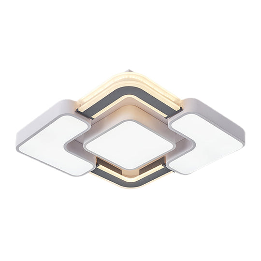 Contemporary Led Rhombus Metal Flush Mount Ceiling Lamp For Bedroom - Black-White Design