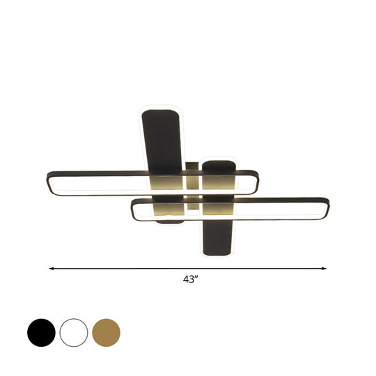 35.5’/43’ W Cross Rectangle Flushmount Led Flush Light Fixture - Minimal Acrylic White/Black/Gold