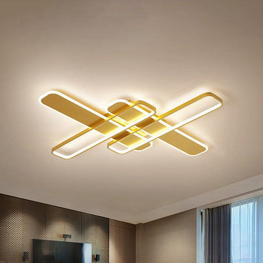 35.5’/43’ W Cross Rectangle Flushmount Led Flush Light Fixture - Minimal Acrylic White/Black/Gold