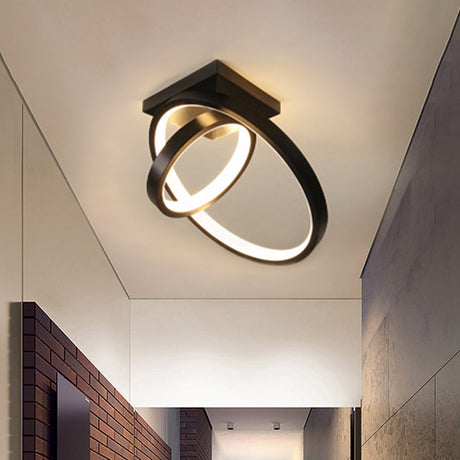 Dual Ring Led Flushmount Ceiling Light - White/Black Simplicity Design Ideal For Hallways White/Warm