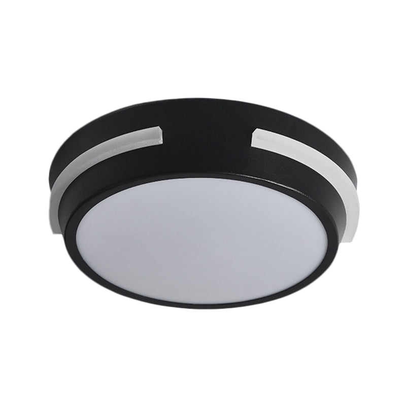 Modern Metallic Led Drum Ceiling Light In Black/White With Warm Glow - Flush Mount