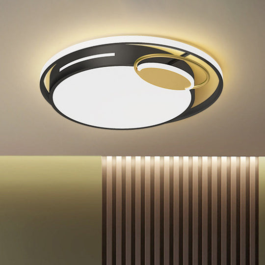 Modern Round Flushmount Metal Led Bedroom Lamp In Black/Gold White/Warm Light