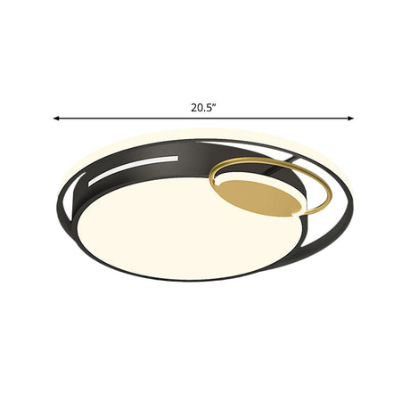 Modern Round Flushmount Metal Led Bedroom Lamp In Black/Gold White/Warm Light