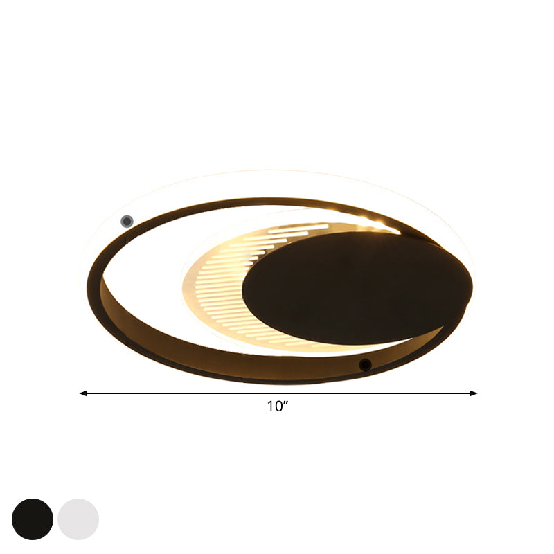 Modern Metal Circle Flush Ceiling Light In White/Black Finish - Led Flushmount Lamp With White/Warm