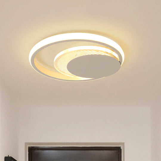 Modern Metal Circle Flush Ceiling Light In White/Black Finish - Led Flushmount Lamp With White/Warm