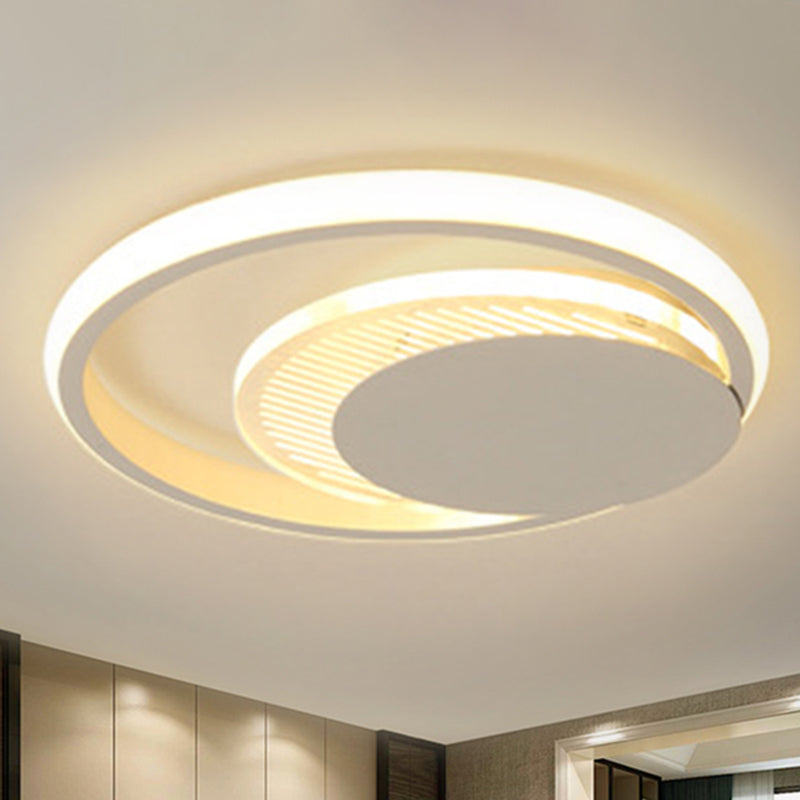 Modern Metal Circle Flush Ceiling Light In White/Black Finish - Led Flushmount Lamp With White/Warm