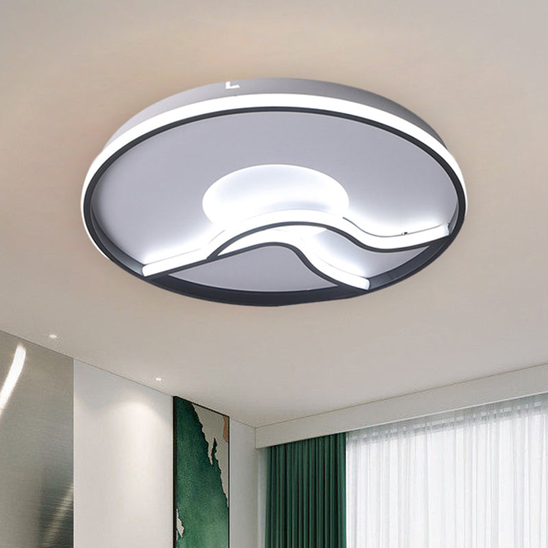 Modern Led Flush Mount Ceiling Light - Metal Minimalist Bedroom Fixture In Black White Or Warm 16.5