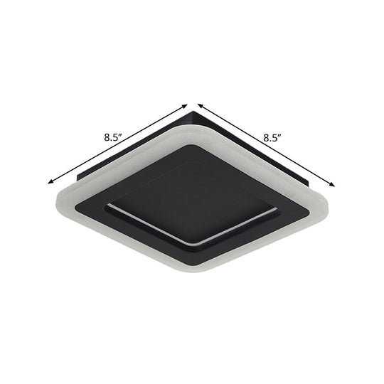 Minimalist Led Black Flushmount Light - Square Metal Ceiling Lamp For Hallway With White/Warm