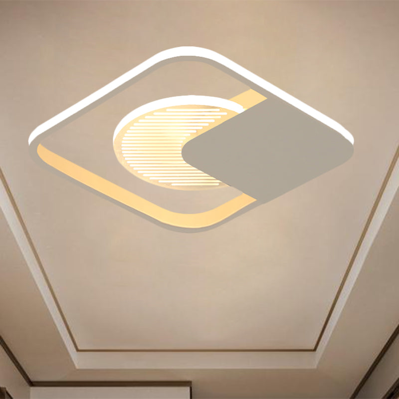 Modernist Metal Square Frame Led Flush Mount Light In White/Black White/Warm Glow