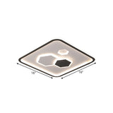 Square Flush Mount With Hexagon Pattern Modern Metallic Led Lamp (Black/White/Warm Light)