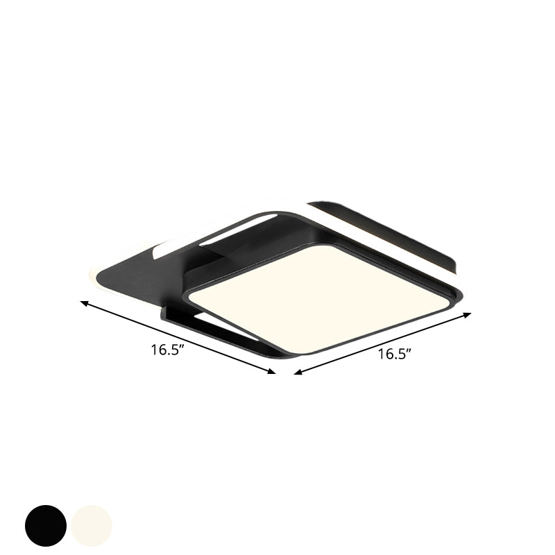 Minimal Led Flushmount Lamp - White/Black Square Metallic Finish 16.5’/20.5’ Wide Warm Light