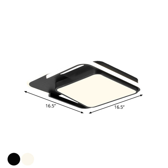 Minimal Led Flushmount Lamp - White/Black Square Metallic Finish 16.5’/20.5’ Wide Warm Light