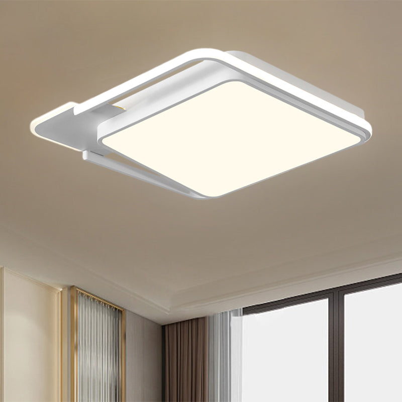 Minimal Led Flushmount Lamp - White/Black Square Metallic Finish 16.5/20.5 Wide Warm Light White /