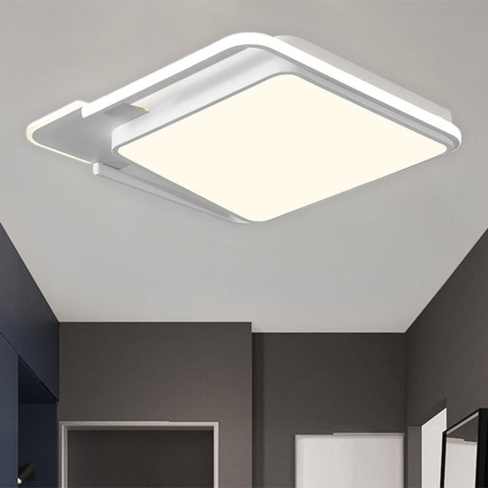Minimal Led Flushmount Lamp - White/Black Square Metallic Finish 16.5’/20.5’ Wide Warm Light