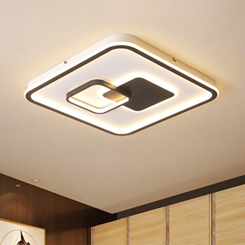 Led Bedroom Ceiling Mounted Fixture - Modern Black Flush Light With Square Acrylic Shade White/Warm