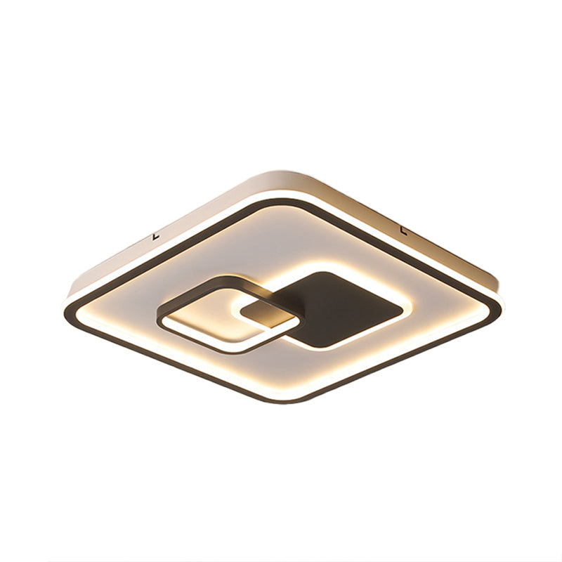 Led Bedroom Ceiling Mounted Fixture - Modern Black Flush Light With Square Acrylic Shade White/Warm