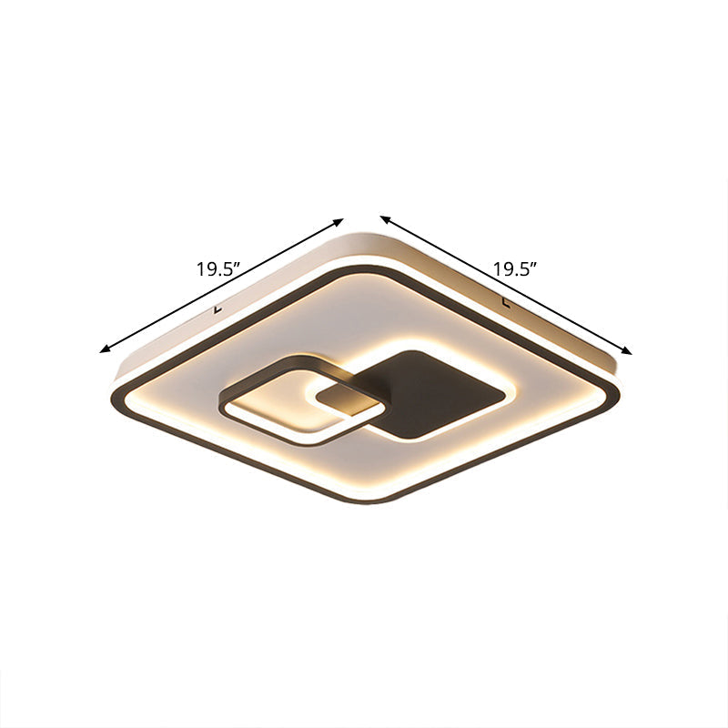 Led Bedroom Ceiling Mounted Fixture - Modern Black Flush Light With Square Acrylic Shade White/Warm