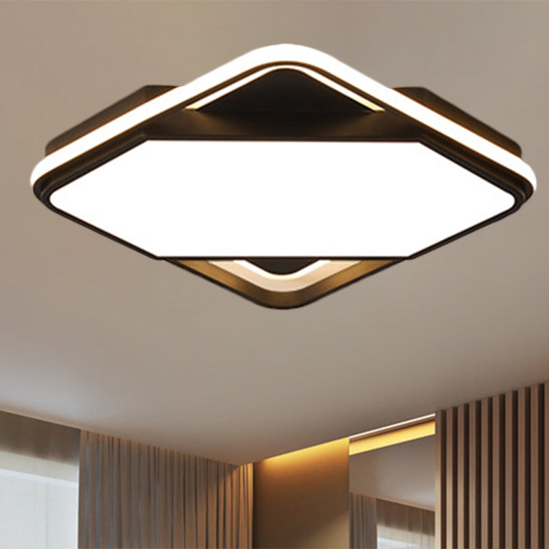 Modern Metal Led Bedroom Flush Mount Lamp - 16.5/20.5 W Square Design Black White/Warm Light / 16.5