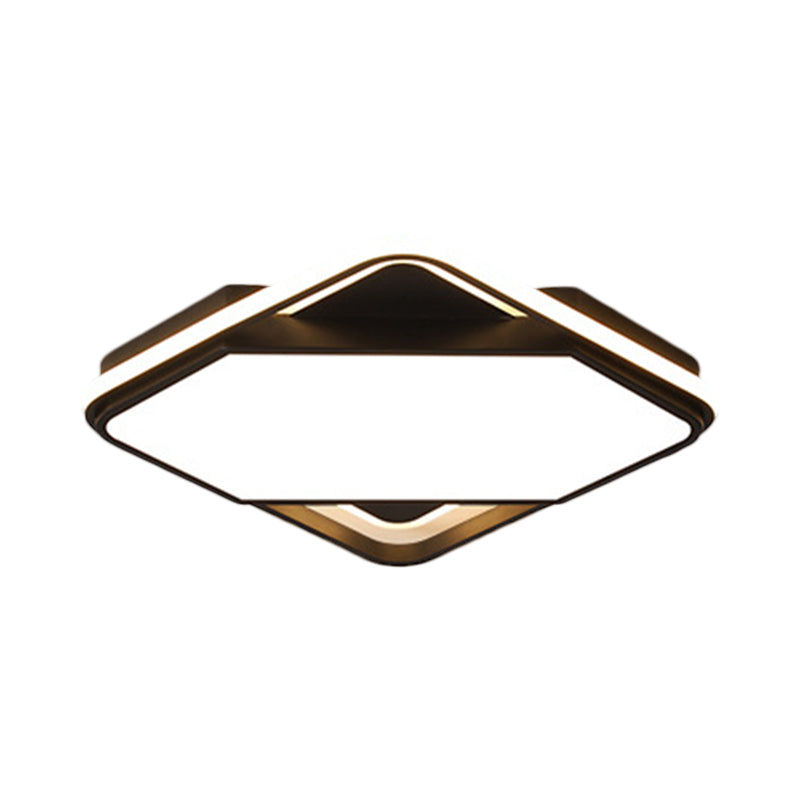 Modern Metal Led Bedroom Flush Mount Lamp - 16.5’/20.5’ W Square Design Black White/Warm Light