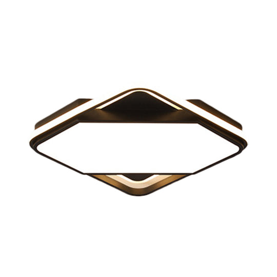 Modern Metal Led Bedroom Flush Mount Lamp - 16.5’/20.5’ W Square Design Black White/Warm Light