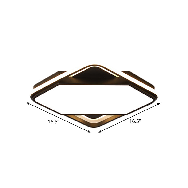 Modern Metal Led Bedroom Flush Mount Lamp - 16.5’/20.5’ W Square Design Black White/Warm Light