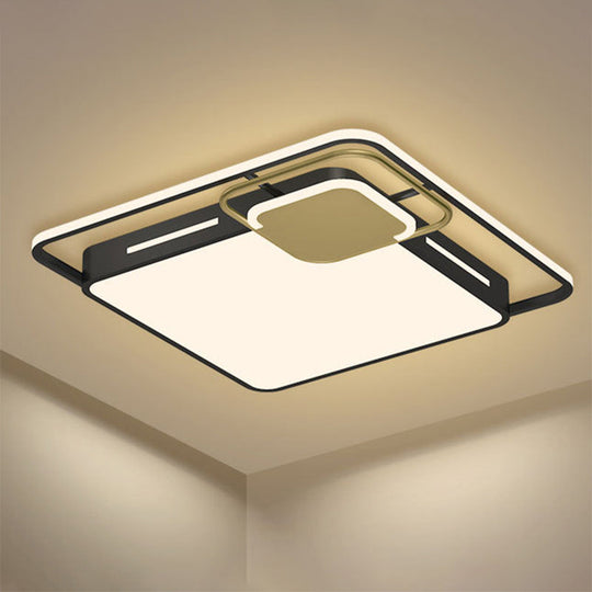 Square Flush Led Ceiling Light Fixture In Modern Black-Gold White/Warm - Elegant & Metallic Design