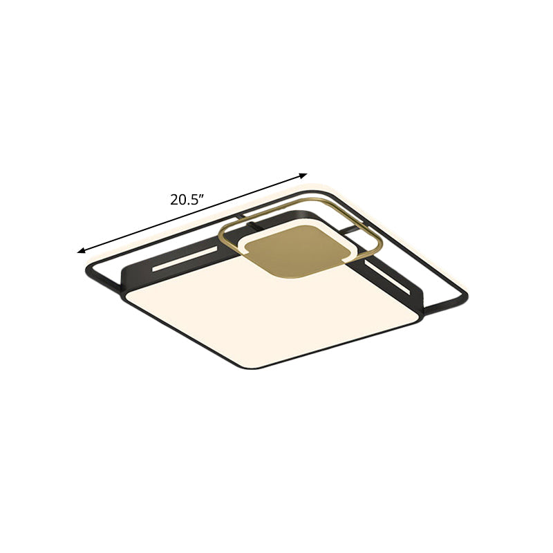 Square Flush Led Ceiling Light Fixture In Modern Black-Gold White/Warm - Elegant & Metallic Design