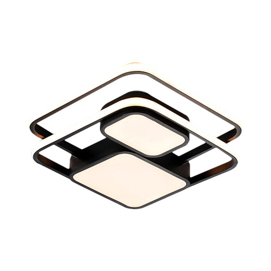 Contemporary Metallic Squared Flush Mount Lamp - White/Black Led Light 16.5/20.5 Width White/Warm
