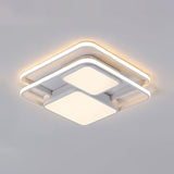 Contemporary Metallic Squared Flush Mount Lamp - White/Black Led Light 16.5’/20.5’ Width White/Warm