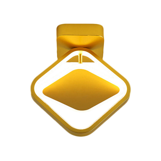 Modern Rhombus Frame Led Flushmount Light With Gold Finish & White/Warm