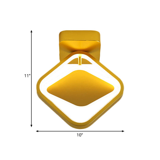 Modern Rhombus Frame Led Flushmount Light With Gold Finish & White/Warm