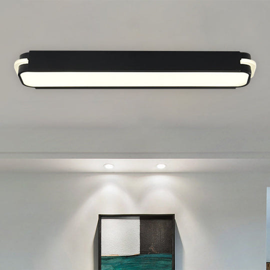 Modern Led Black Flushmount Ceiling Light Fixture - Metallic Rectangle 19’/27’/34.5’ Long White/Warm
